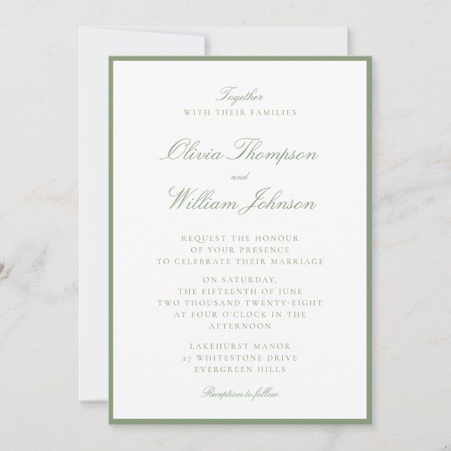 Moss Green Framed Wedding Invitation (Front)