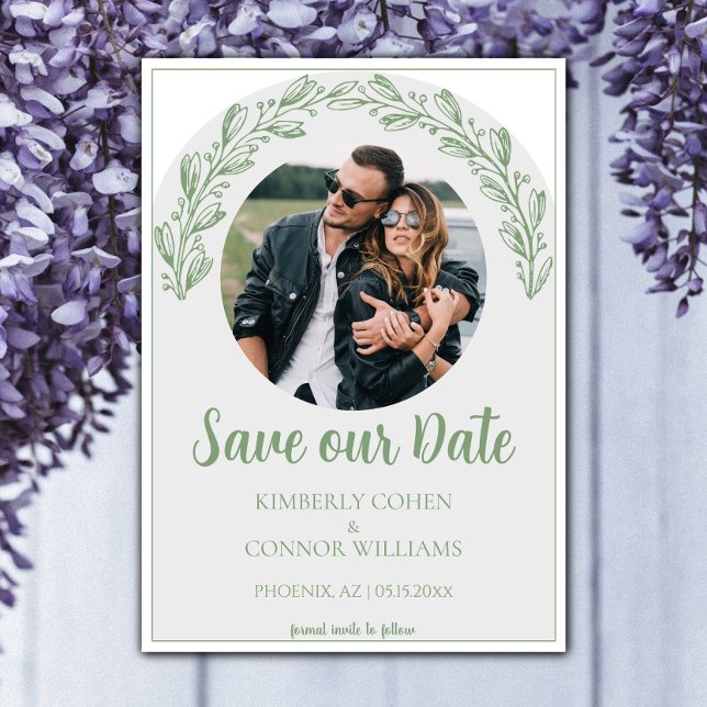 Moss Green Garland Photo Save the Date (Moss Green Garland Photo Save the Date)