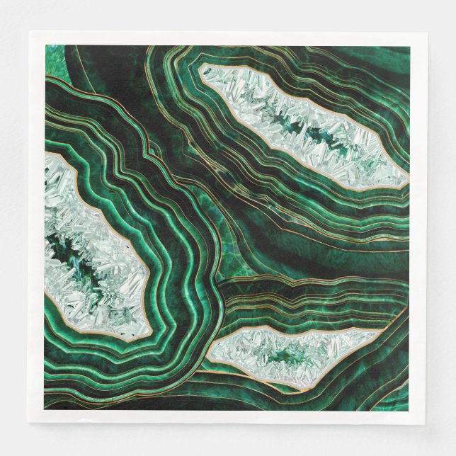 Moss Green Geode and Crystals Digital Art Napkin (Front)