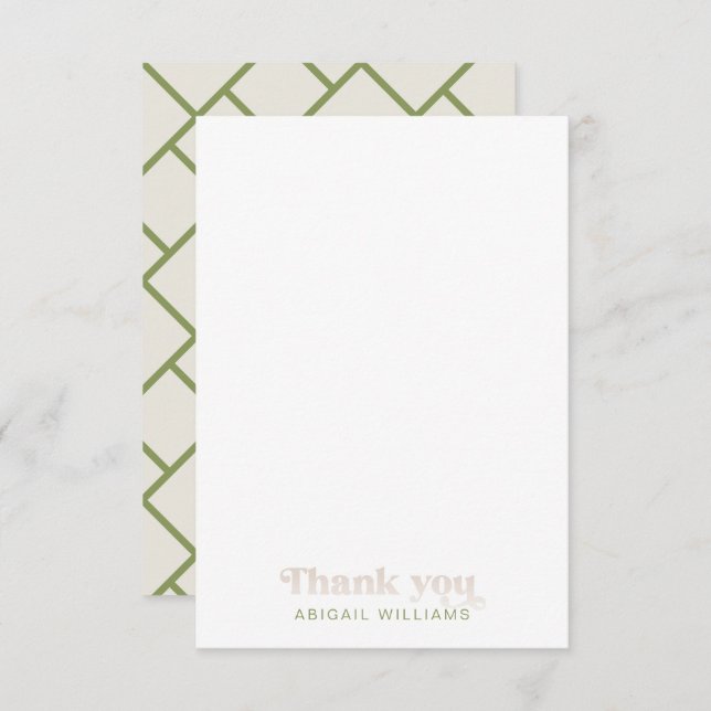 Moss Green Geometric Baby Shower Blank Thank You  (Front/Back)
