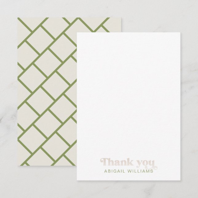 Moss Green Geometric Baby Shower Blank Thank You  Card (Front/Back)