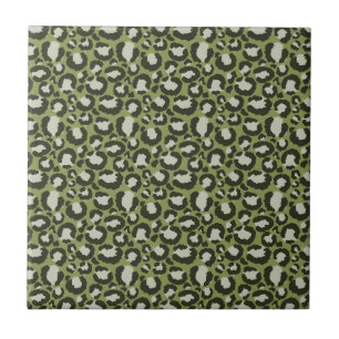 Moss Green Glamorous Leopard Spots Animal Print Tile