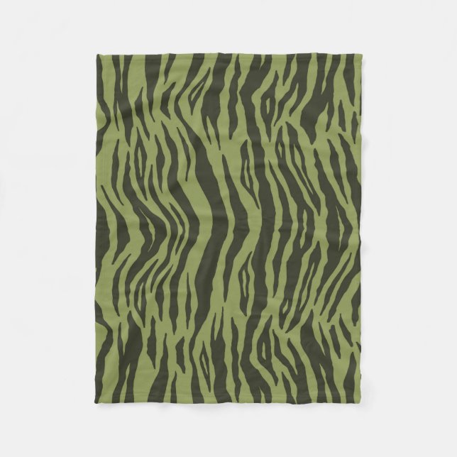 Moss Green Glamorous Tiger Stripes Animal Print Fleece Blanket (Front)
