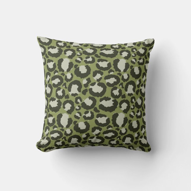 Moss Green Glamourous Leopard Spots Animal Print Cushion (Front)