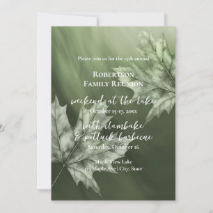 moss green maple leaves fall family reunion invitation