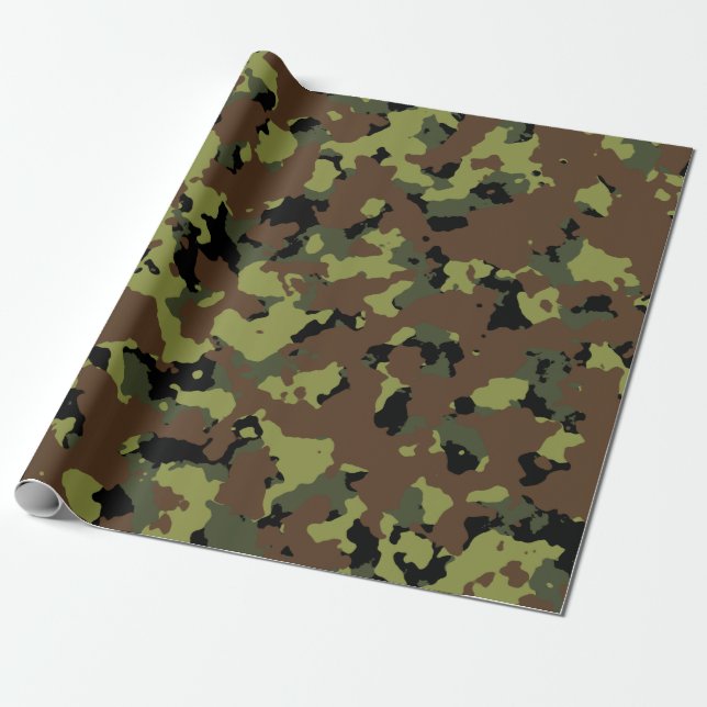 Moss Green Military Camo Wrapping Paper (Unrolled)