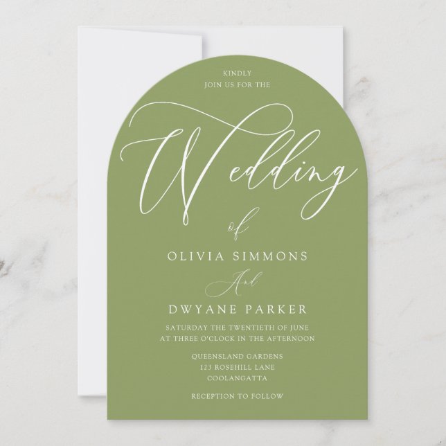 Moss Green Modern Arch Wedding Invitation (Front)