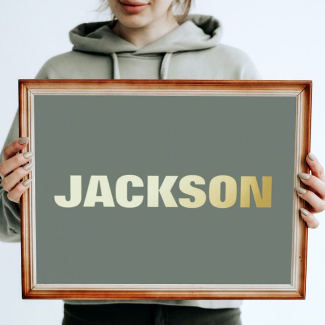 MOSS GREEN Modern Bold EDITABLE TEXT GOLD Foil Prints (Creator Uploaded)