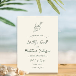 Moss Green Modern Shell Beach Destination Wedding Invitation