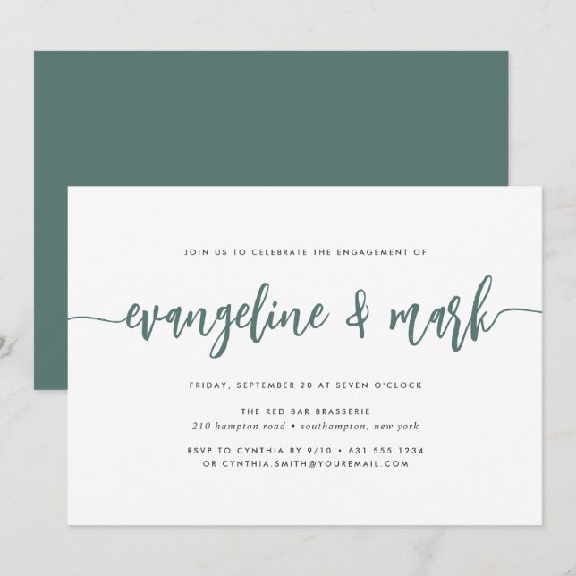 Moss Green | Modern Signature Engagement Party Invitation (Front/Back)