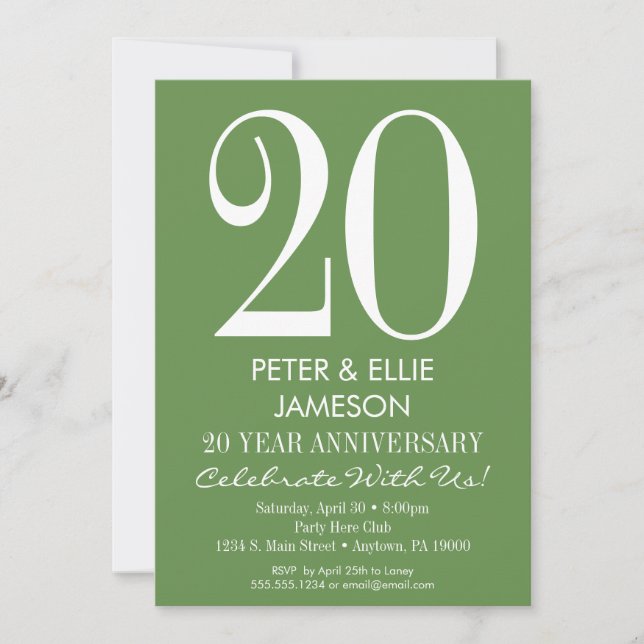 Moss Green Modern Simple Anniversary Invitations (Front)