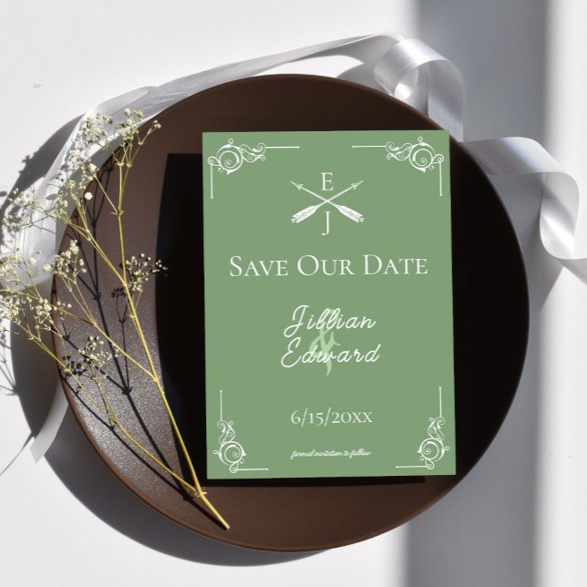 Moss Green Monogram and Arrows Save The Date Announcement (Moss Green Monogram and Arrows Save the Date)