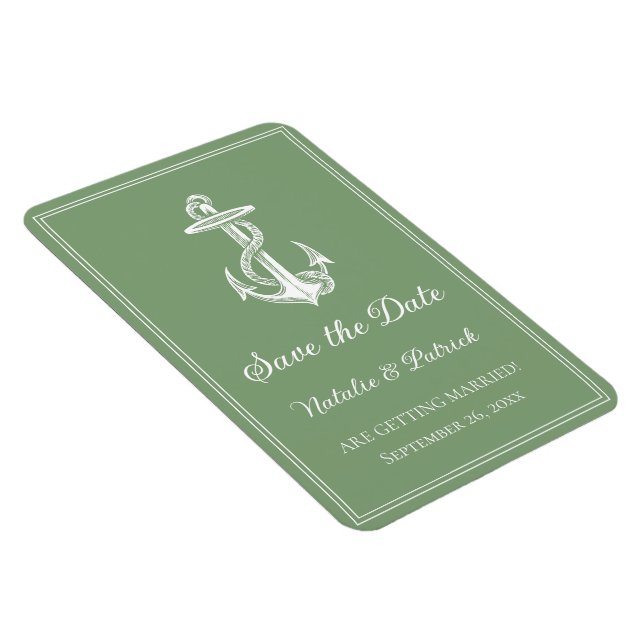 Moss Green Nautical Anchor Save the Date Magnet (Right Side)