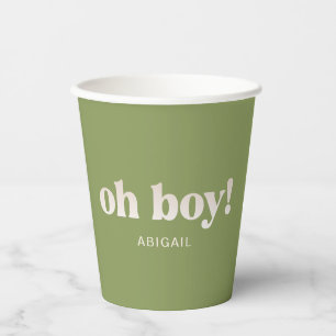 Moss Green Oh Boy! Baby Shower Paper Cup