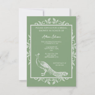 Moss Green Peacock Flourish Bridal Shower Invitation