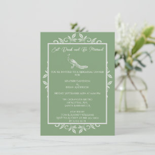 Moss Green Peacock Flourish Rehearsal Dinner Invitation