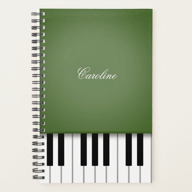Moss Green Piano Keyboard Personalised Music Planner (Front)