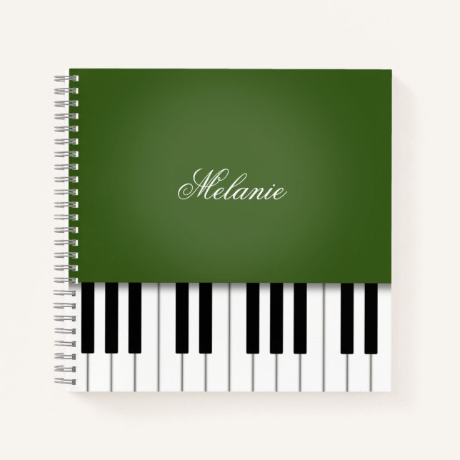 Moss Green Piano Music Keyboard Personalised Notebook (Front)