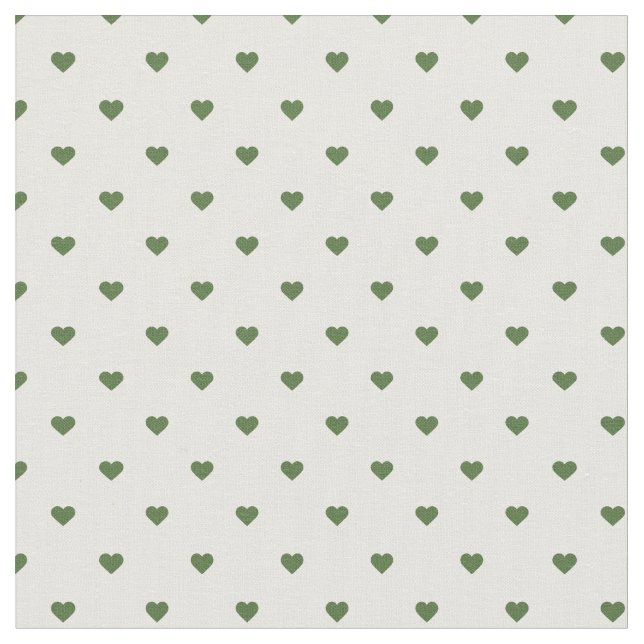 Moss Green Polka Dot Hearts Fabric (Close Up)