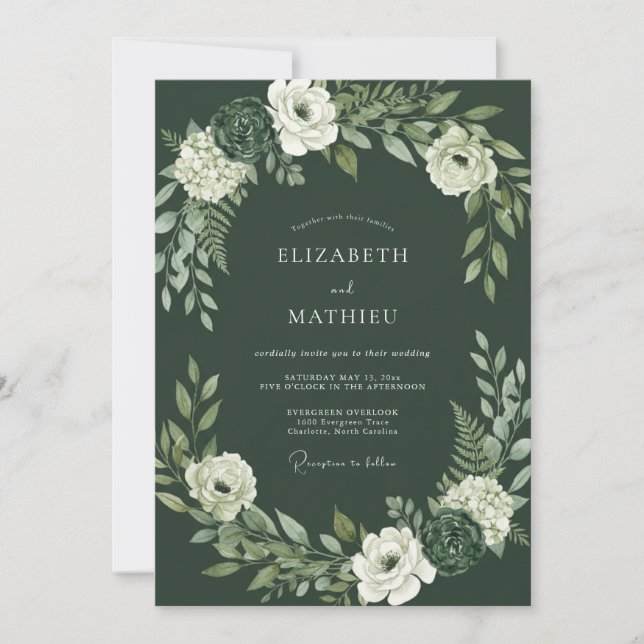 Moss Green Refined Forest Wedding Invitation (Front)