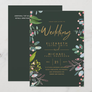 Moss Green  Rose Gold Wedding Invites