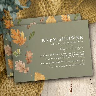 Moss Green   Rustic Forest Theme Fall Baby Shower Invitation