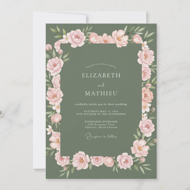 Moss Green Serene Meadow Wedding Invitation (Front)