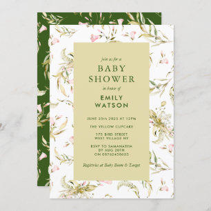 Moss Green Spring Wildflowers Baby Shower Invitation