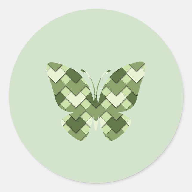 Moss Green Square and Diamond Harlequin butterfly Classic Round Sticker (Front)