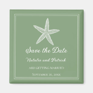 Moss Green Starfish Save the Date Magnet