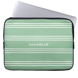 Moss Green Stripes custom monogram laptop sleeves