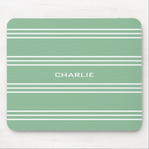 Moss Green Stripes custom monogram mousepad