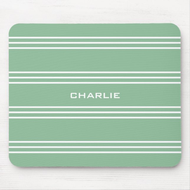 Moss Green Stripes custom monogram mousepad (Front)