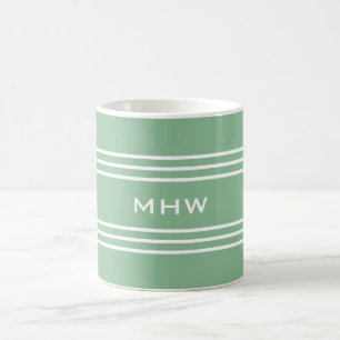 Moss Green Stripes custom monogram mugs