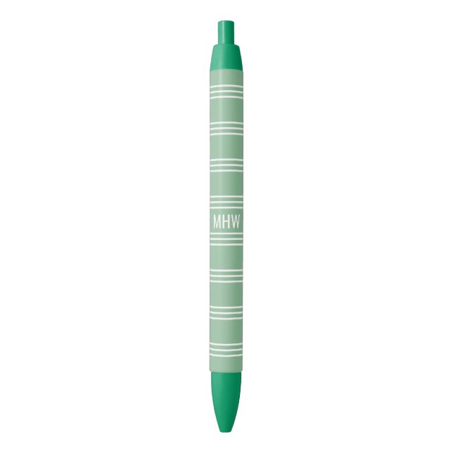 Moss Green Stripes custom monogram pens (Front Vertical)