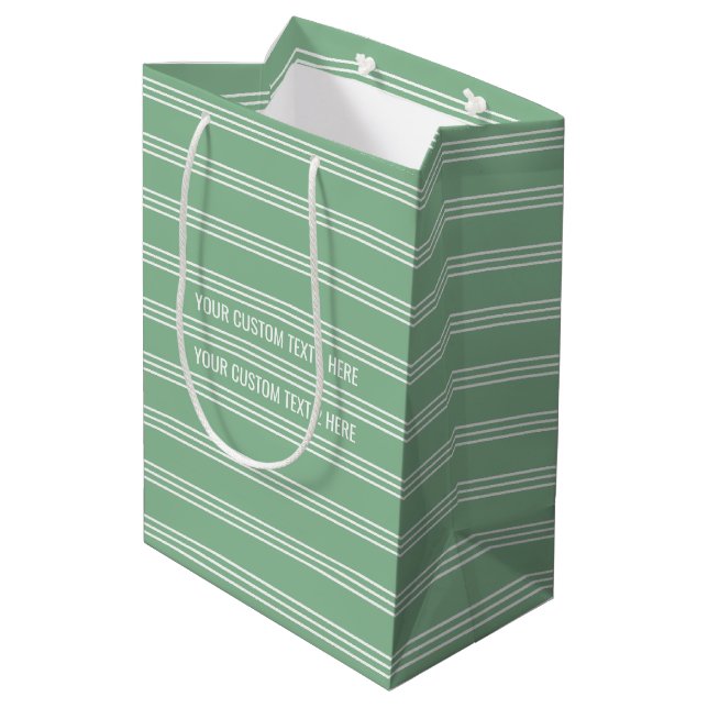 Moss Green Stripes custom text gift bags (Back Angled)