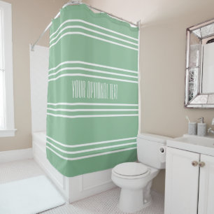 Moss Green Stripes Custom Text shower curtain