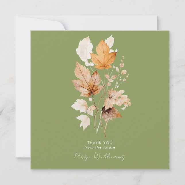 Moss Green Whispers of Fall Bridal Shower Thank  Invitation (Front)