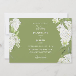 Moss Green White Hydrangeas Wedding Invitation