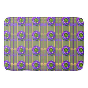Moss Green with Purple Flowers Bath Mat