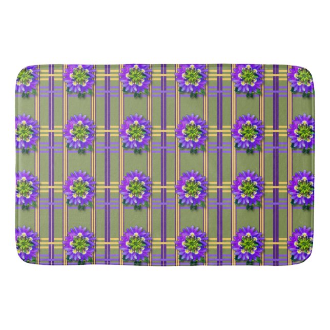 Moss Green with Purple Flowers Bath Mat (Front)