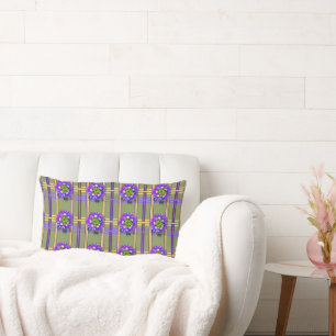 Moss Green with Purple Flowers Lumbar Pillow
