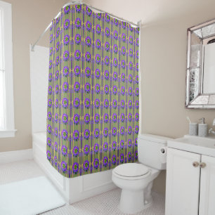 Moss Green with Purple Flowers Shower Curtain