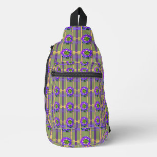 Moss Green with Purple Flowers Sling Bag