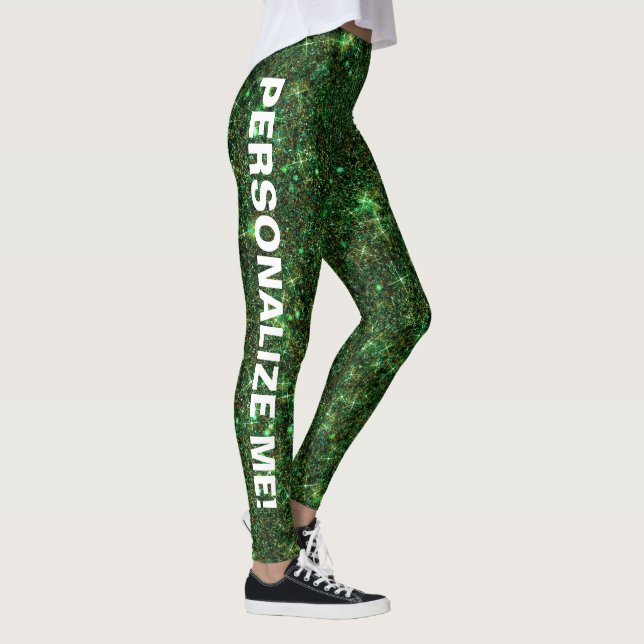 Moss Magic Green Glitter CUSTOM TEXT Leggings (Right)