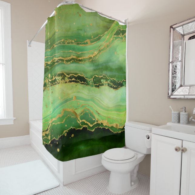 Moss Malachite Waves Shower Curtain (In Situ)