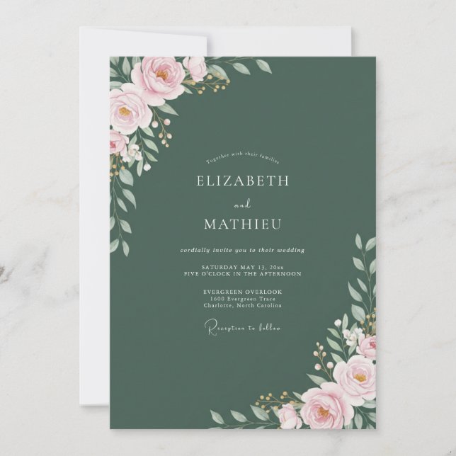 Moss Mauve Watercolor Wedding Invitation (Front)