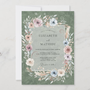 Moss Mauve Wreath Wedding Invitation