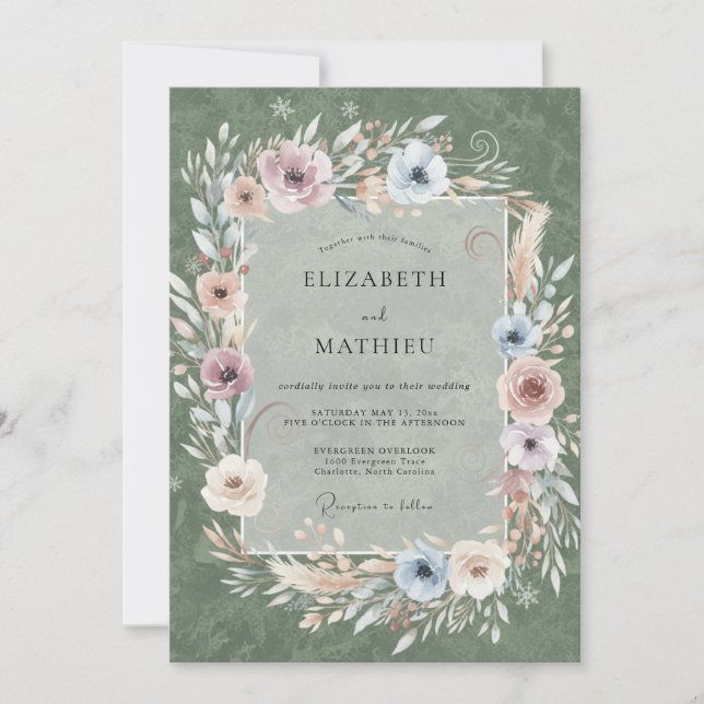 Moss Mauve Wreath Wedding Invitation (Front)