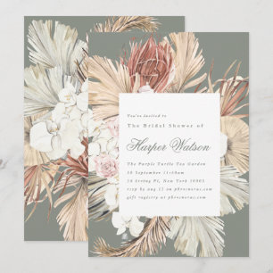 Moss Pampas Tropical Sage Romantic Bridal Shower Invitation
